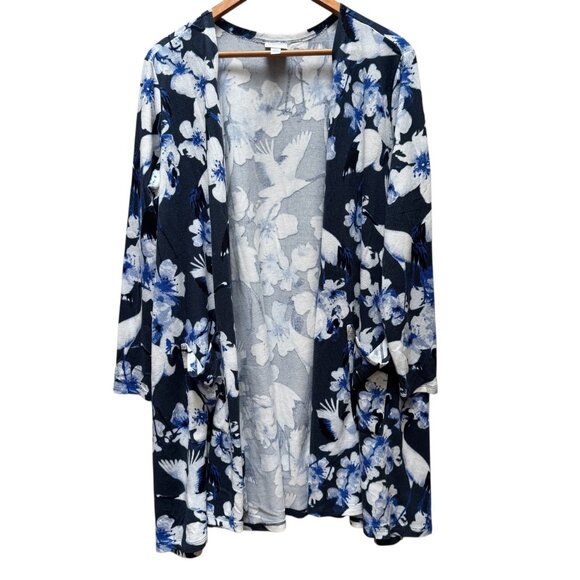 LuLaRoe Caroline Cardigan Simply Comfortable Blue Floral & Bird Print Kimono‎ XL - Picture 1 of 5